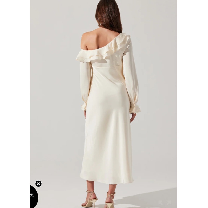 Astr The Label Coraline Satin Midi One Shoulder Draped Ivory Wedding Prom Dress
