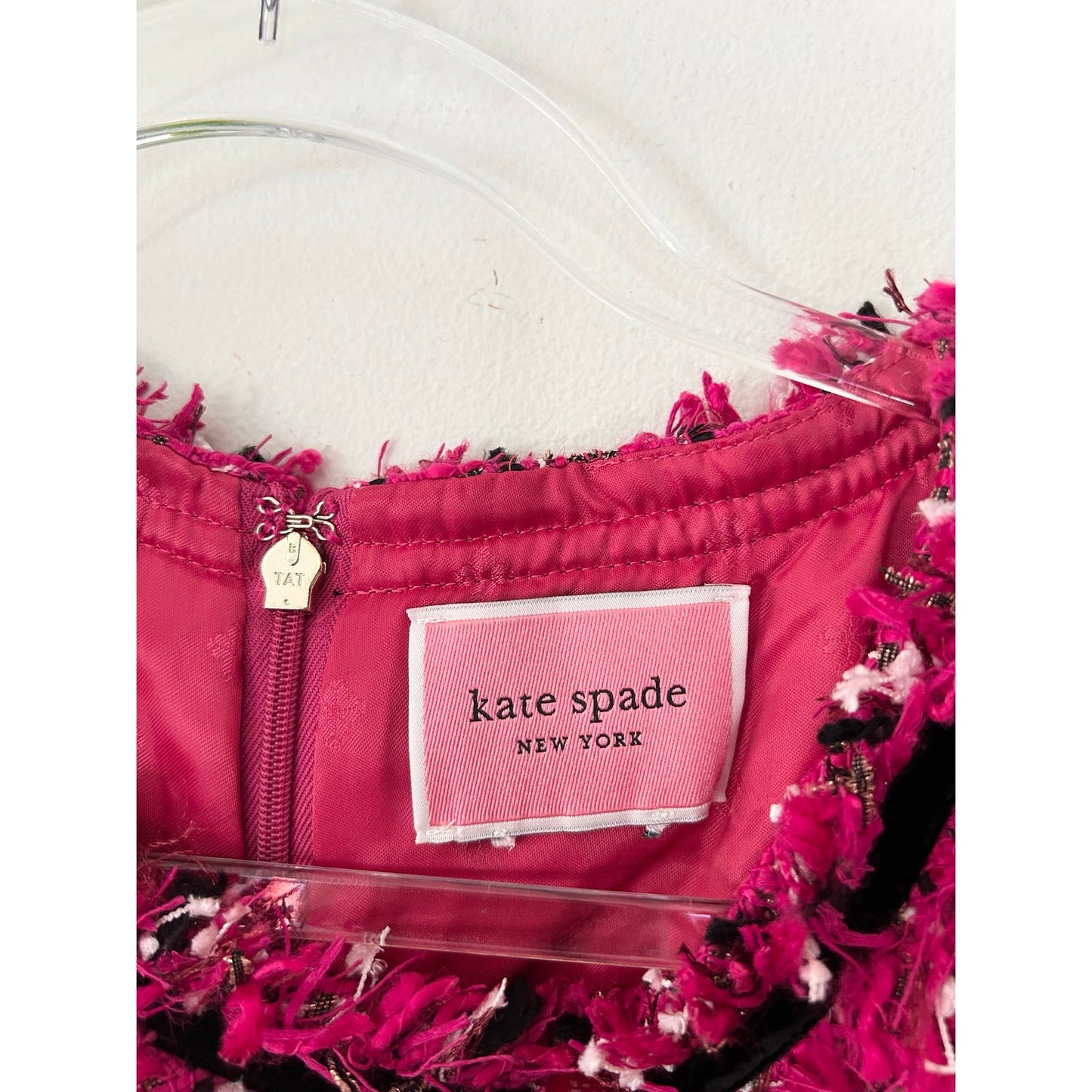 Kate Spade Festive Tweed Mini Dress Magenta Pink White Plaid K9841