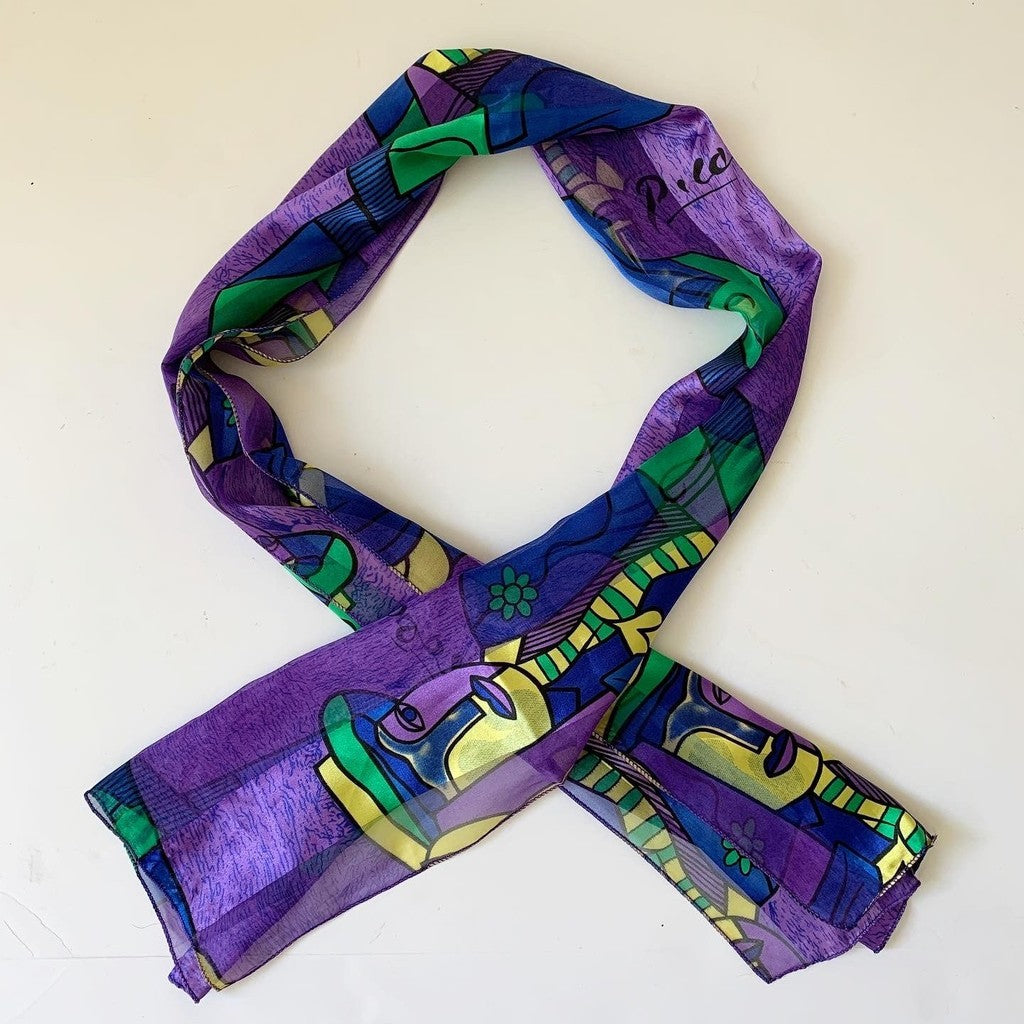 Vintage Picasso Abstract Blue Purple Yellow Scarf