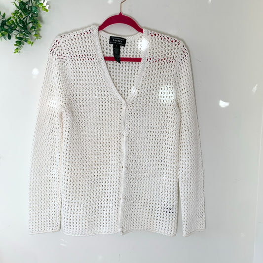 Ralph Lauren Exclusive Hand Knit White Button Front Cotton Cardigan Large