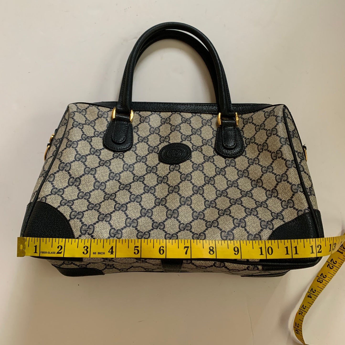 Vintage Gucci Boston Navy Blue Gray Handbag Purse Satchel Authentic