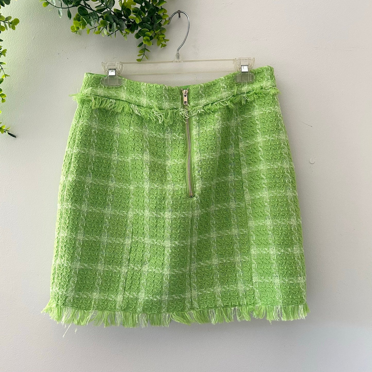 Walter Baker Laurette Tweed Chartreuse Lime Green Preppy Mini Skirt