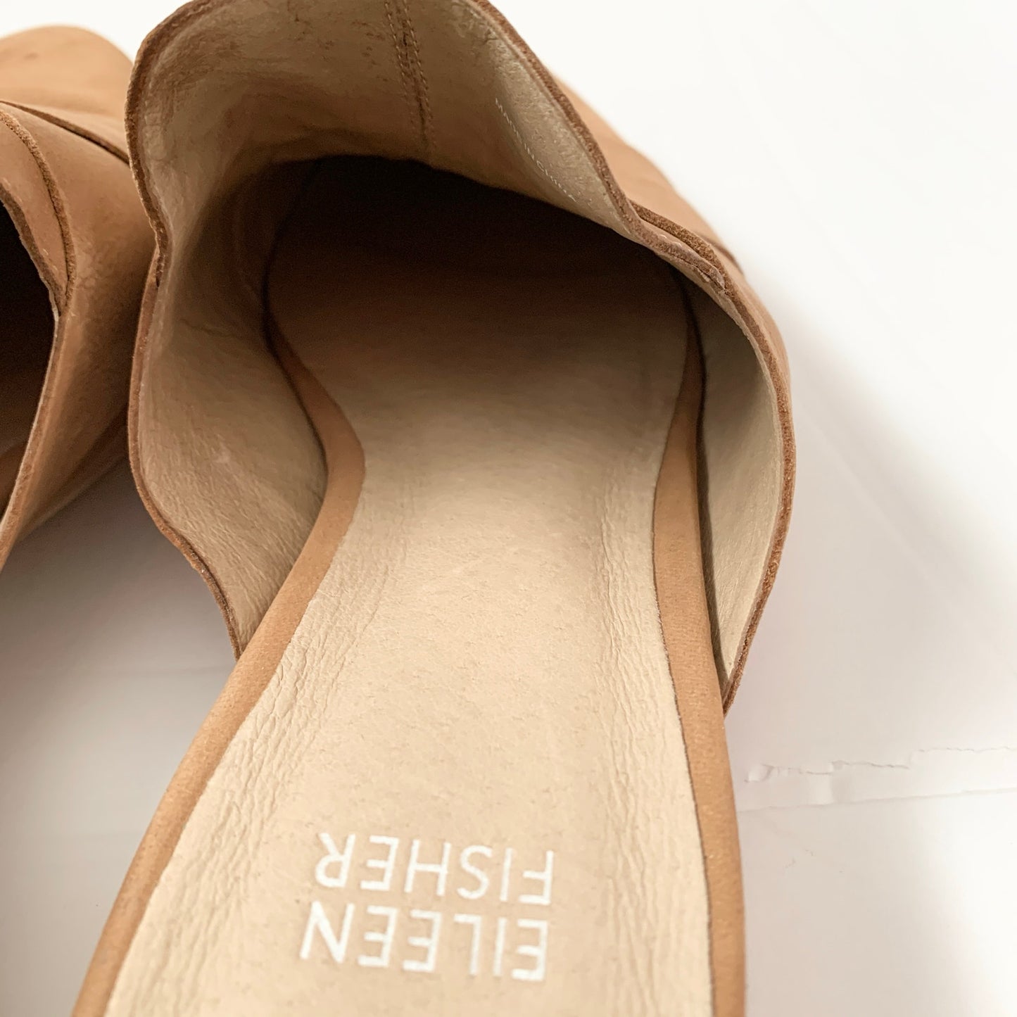Eileen Fisher Bauer Tumbled Nubuck Tan Leather Mule Flat Shoes