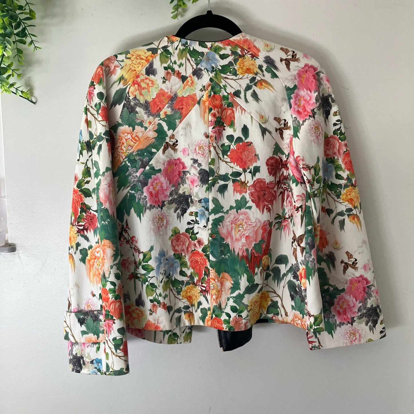Eudon Choi Spring 2014 Cotton Leather Runway Floral Asymmetric Zip Jacket