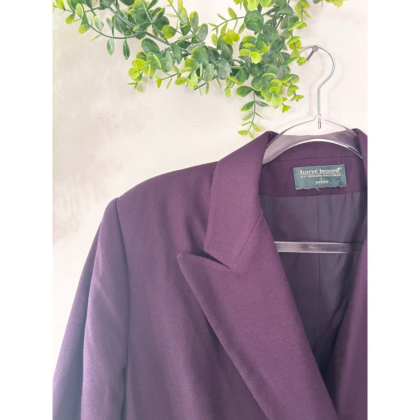 Harve Benard Petite Plum Purple Double Breasted Wool Vintage Long Blazer