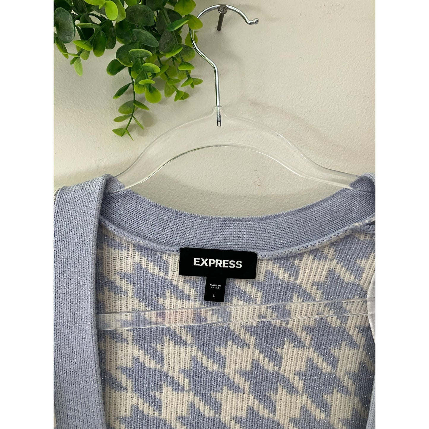 EXPRESS BLUE IVORY METALLIC HOUNDSTOOTH PRINT DUSTER CARDIGAN