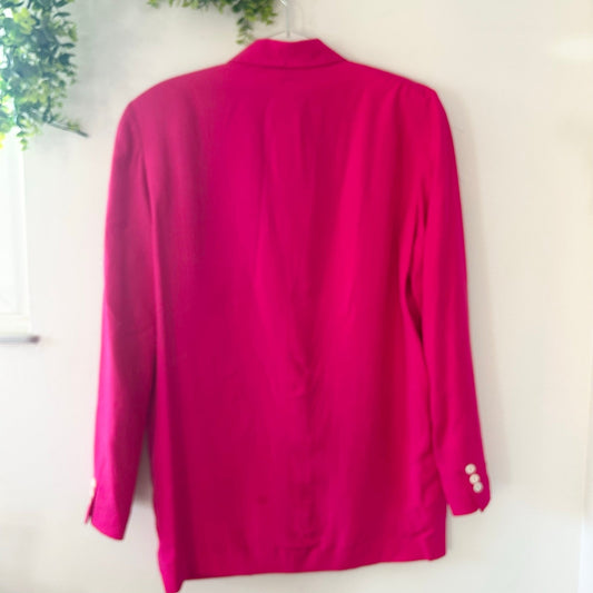 Donna Karan New York Silk Blazer Medium Pink Fuchsia Two Button Jacket