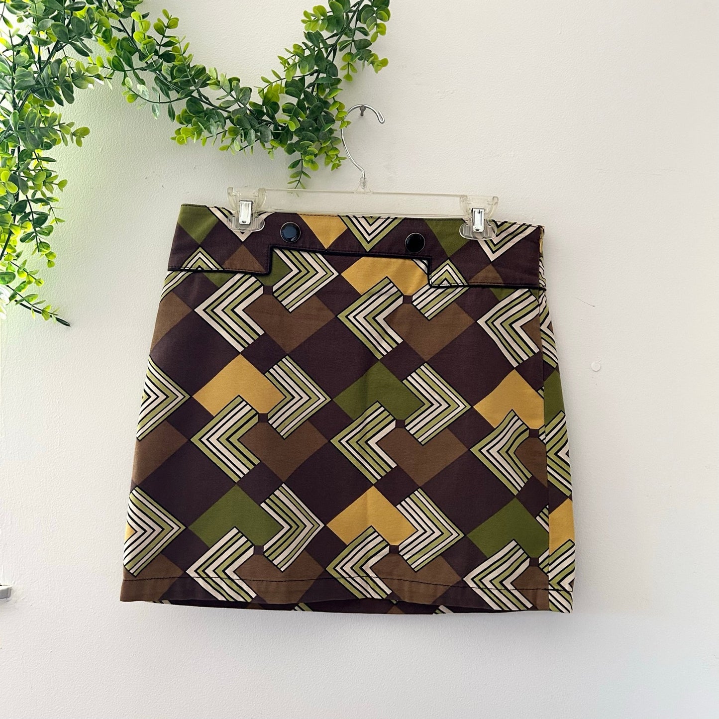 Ann Taylor Loft Geometric Fall Print Cotton Retro Mini Skirt Yellow Brown