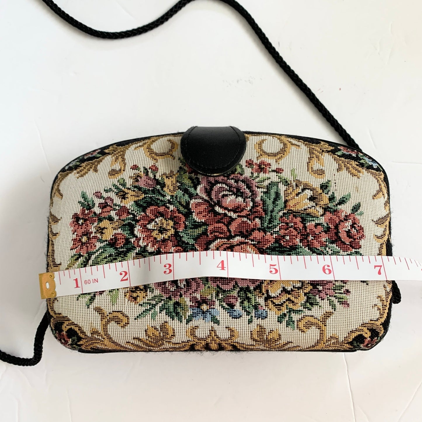 La Regale Vintage Tapestry Needlepoint Floral Clutch Handbag Purse Black