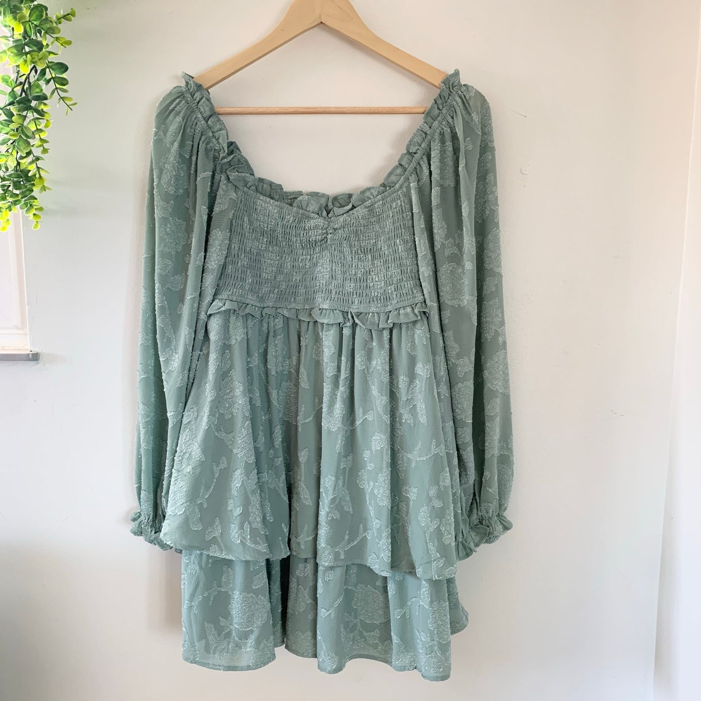Altar'd State Ellenie Vega Gemma Babydoll Mini Dress Iceberg Green Festival Spring