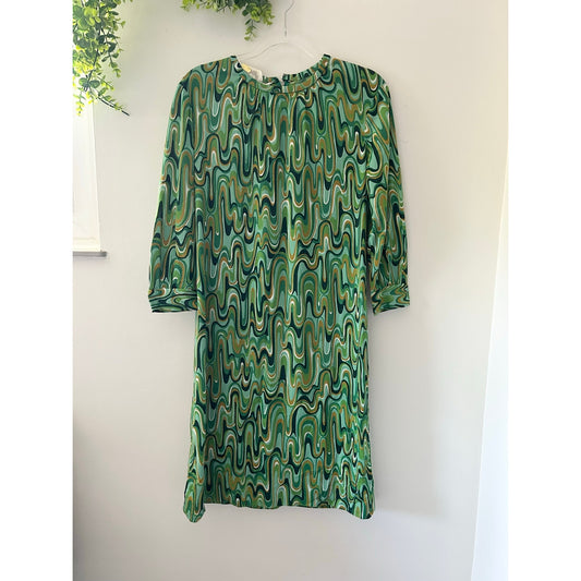 Vintage Pennypacker Psychedelic Swirl Dress 60s 70s Mod Op Art Green
