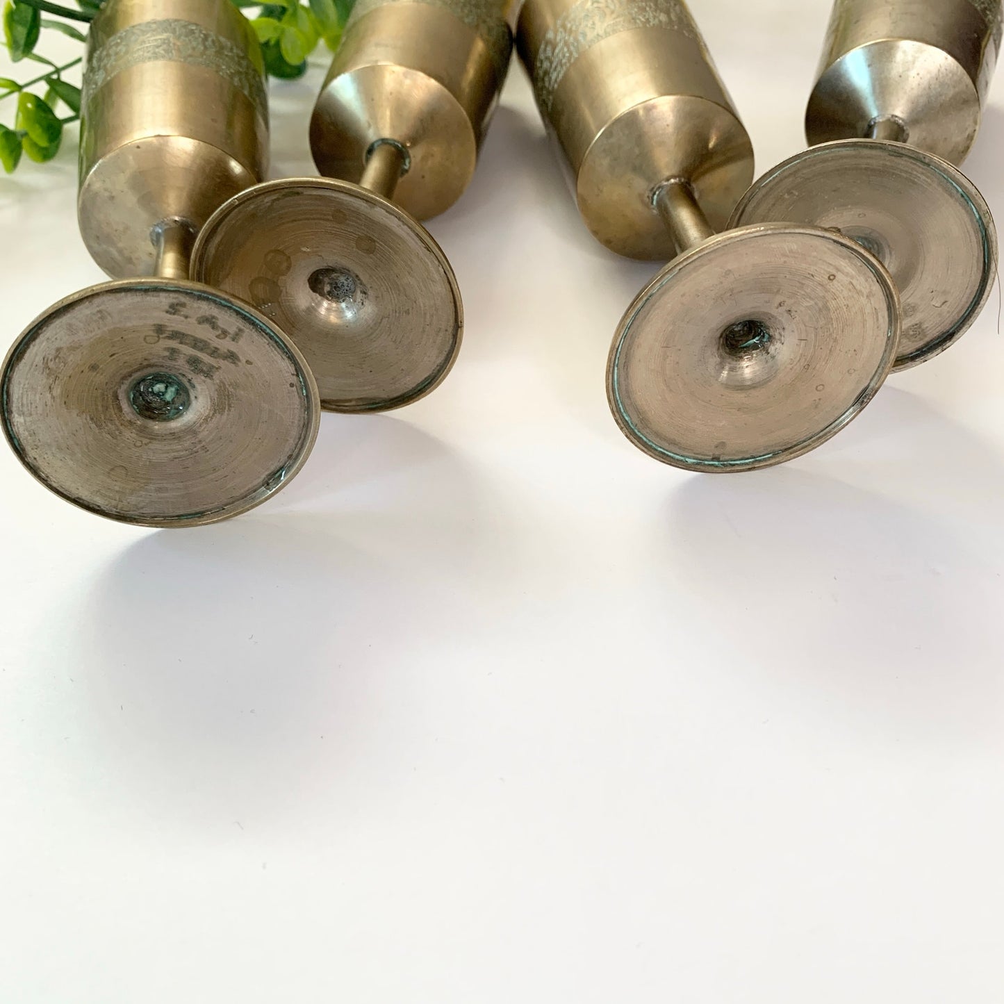 Vintage Brass Gold Etched India Goblet Cups 6" Set 4