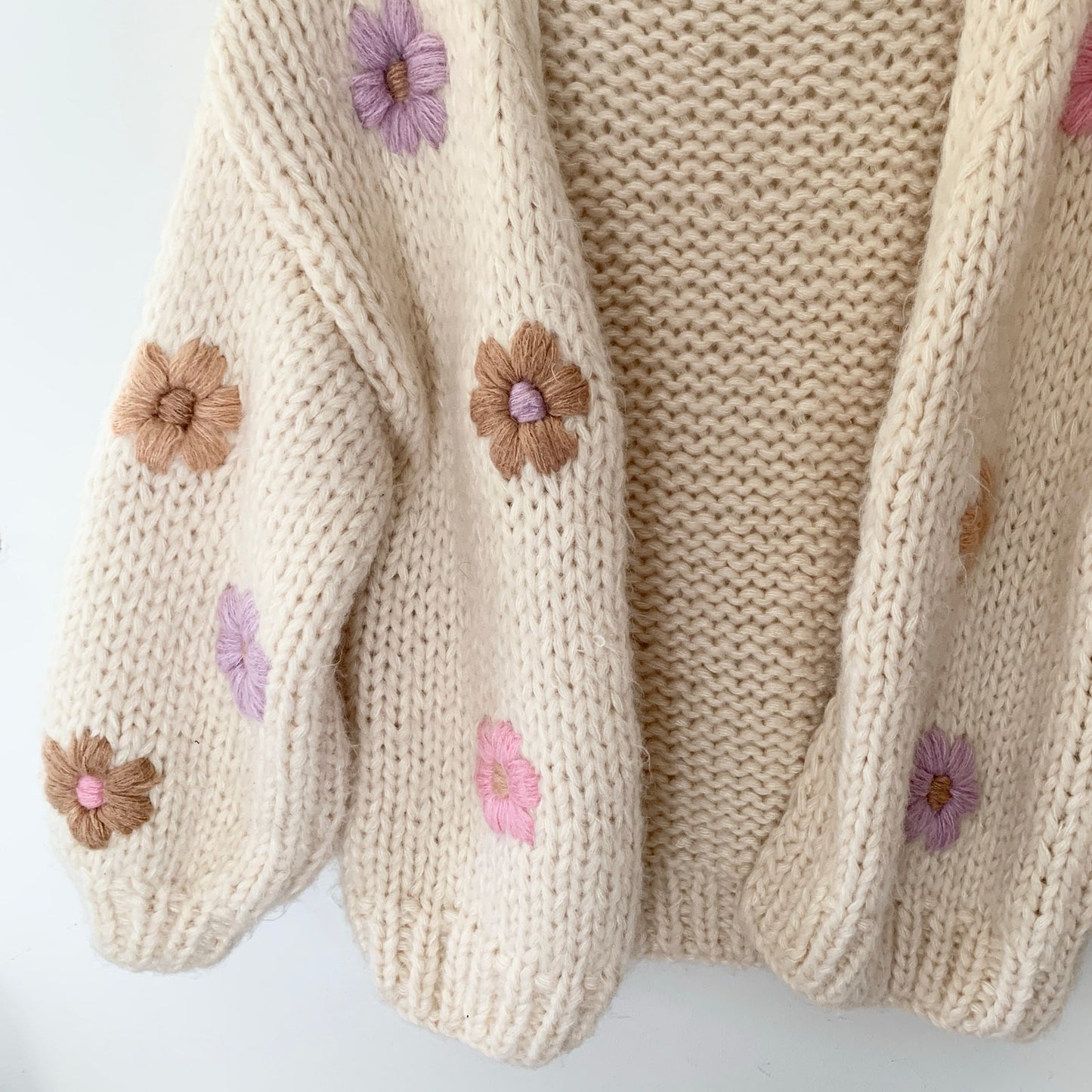 Frnch Flower Print Taya Cream Chunky Cardigan Sweater Small Medium