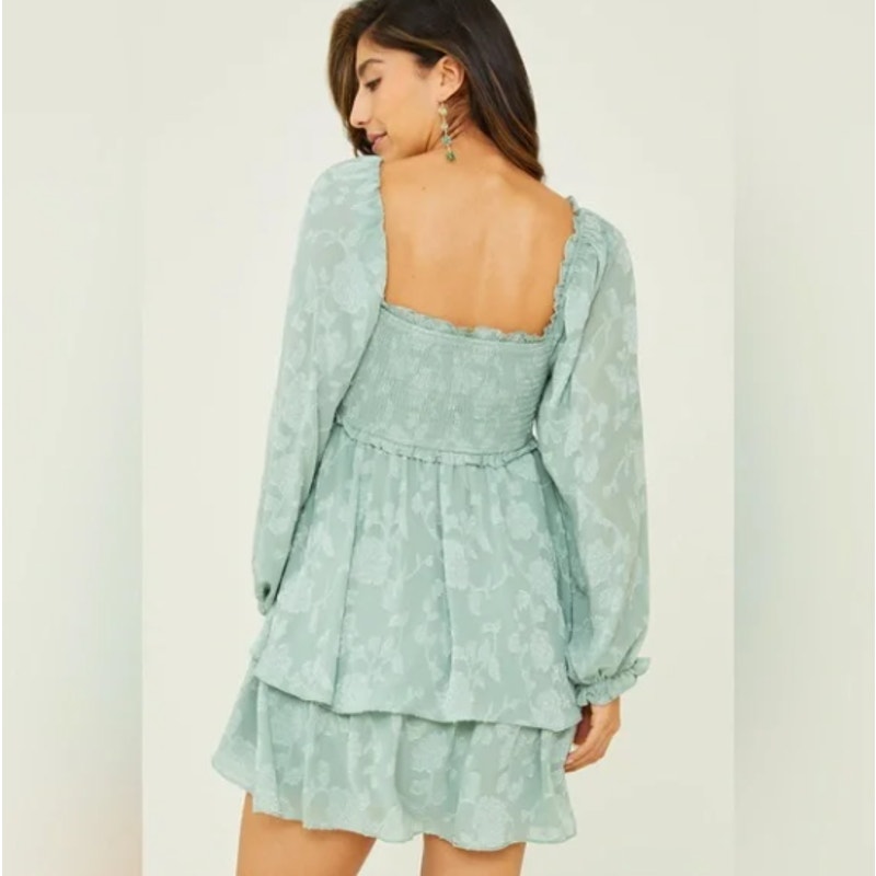 Altar'd State Ellenie Vega Gemma Babydoll Mini Dress Iceberg Green Festival Spring