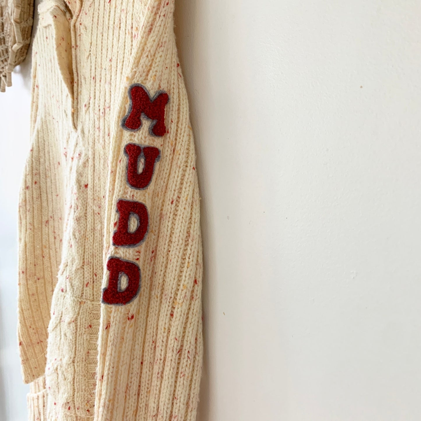 MUDD Jeans Vintage Y2K Logo Knit Cream Red Cable Knit Sweater XL