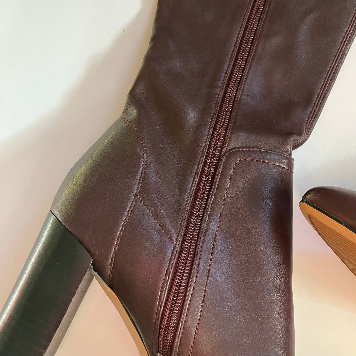 Franco Sarto Kolette Knee High Pointed Burgundy Side Zip Heel Faux Leather Boot