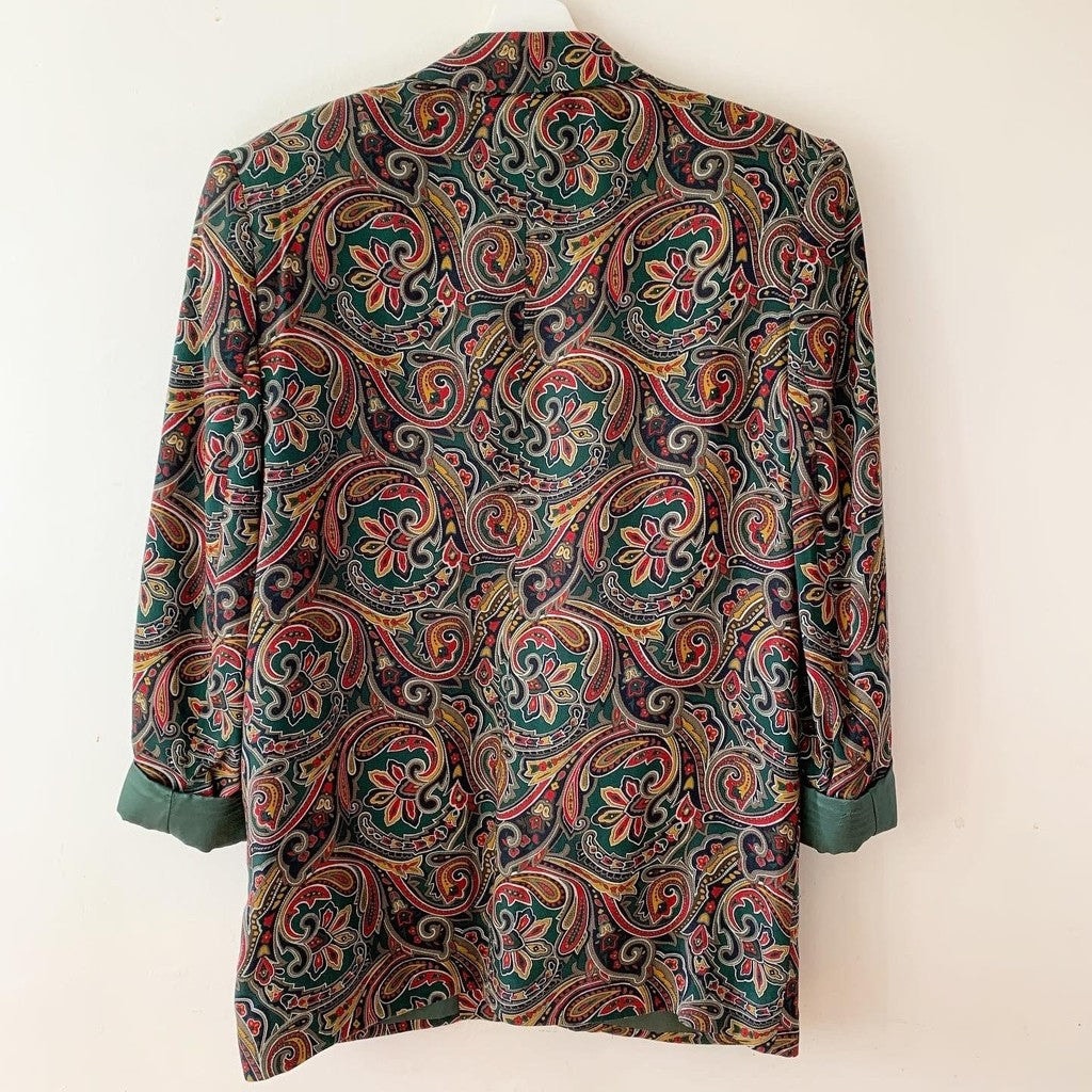 Vintage Talbots Green Yellow Wool Blend Paisley Blazer