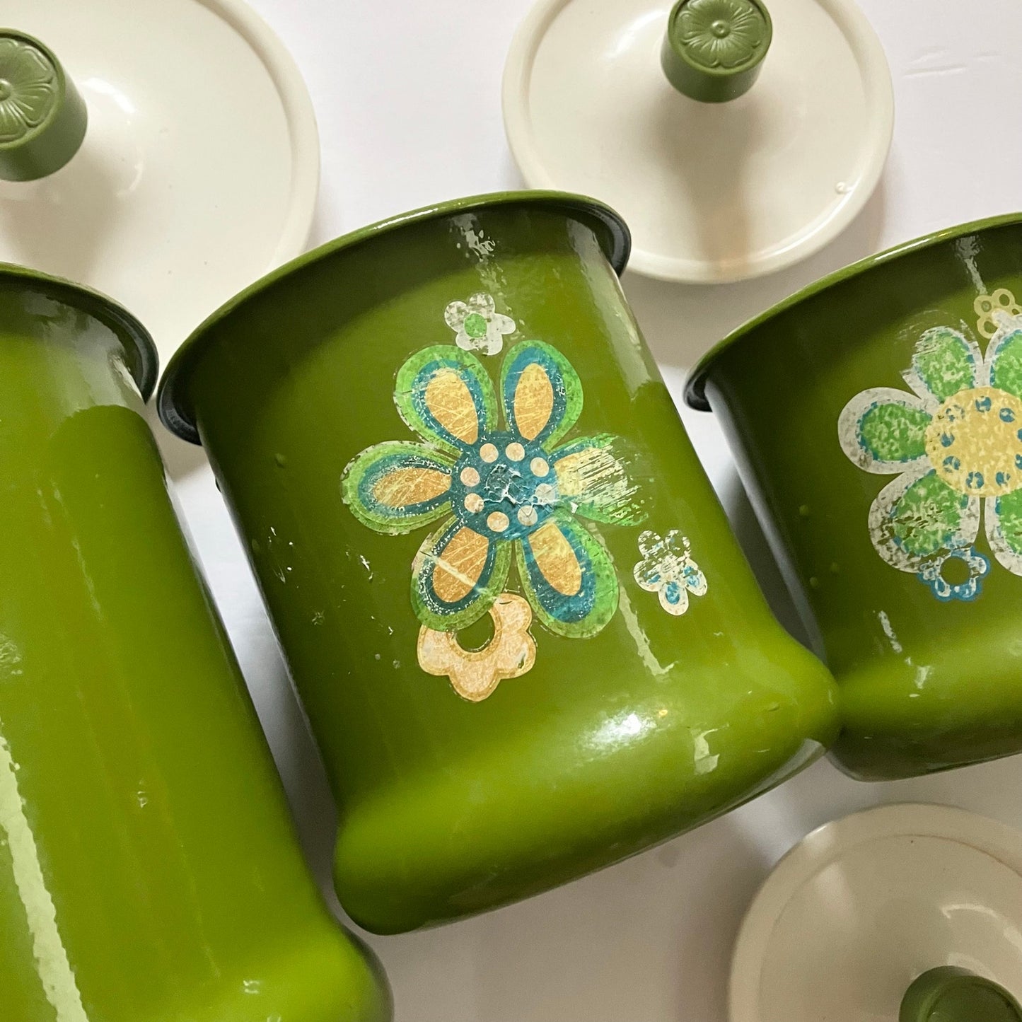 Vintage Kromex Aluminum Canister Set of 3 Mod Flower Power Floral 1970s