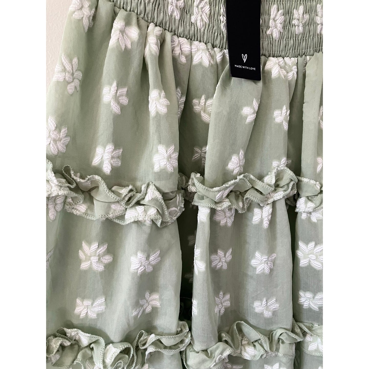 Lulu's Beautiful Sentiments Sage Floral Strapless Tiered Midi Dress
