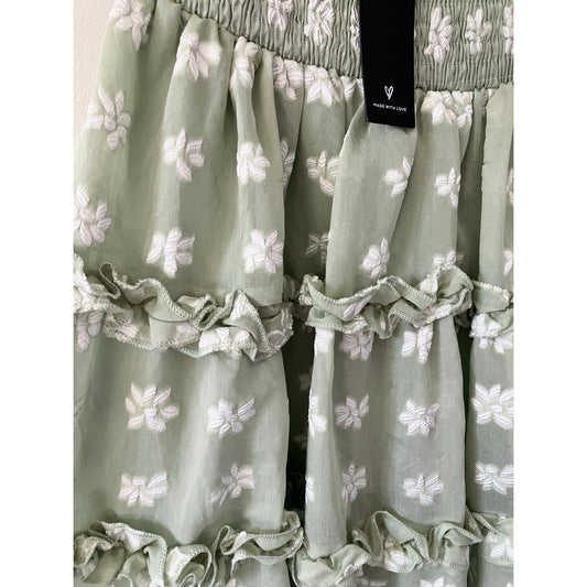 Lulu's Beautiful Sentiments Sage Floral Strapless Tiered Midi Dress