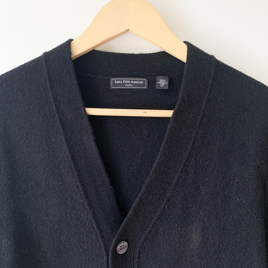 SAKS FIFTH AVE Wool Yak Black Buttoned Cardigan Medium