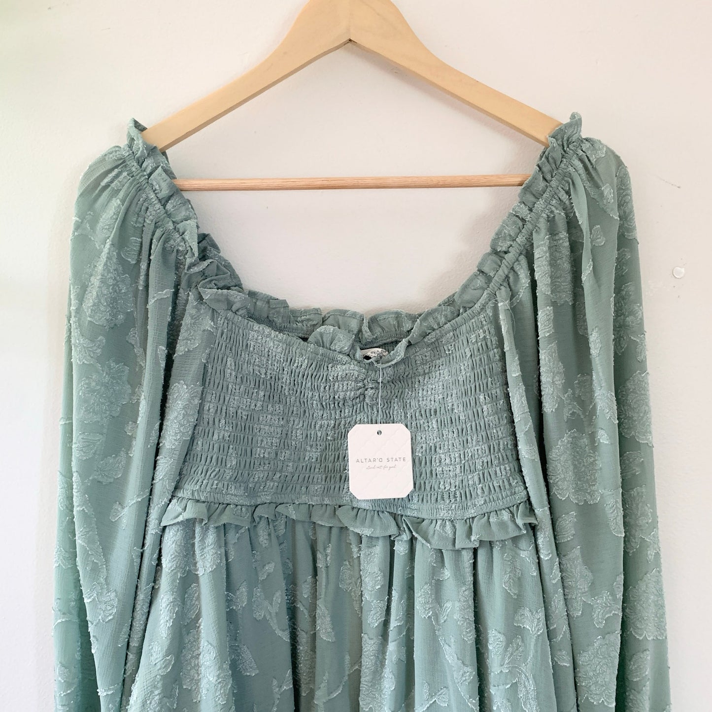 Altar'd State Ellenie Vega Gemma Babydoll Mini Dress Iceberg Green Festival Spring