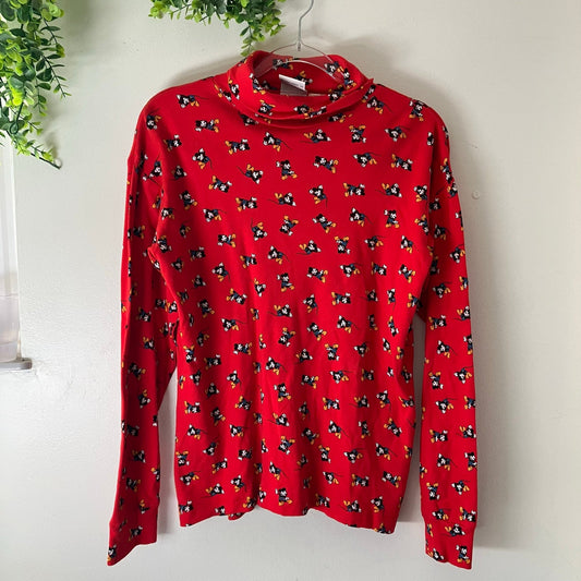 Vintage 1990s Mickey Mouse Red Long Sleeve Turtleneck Sweater