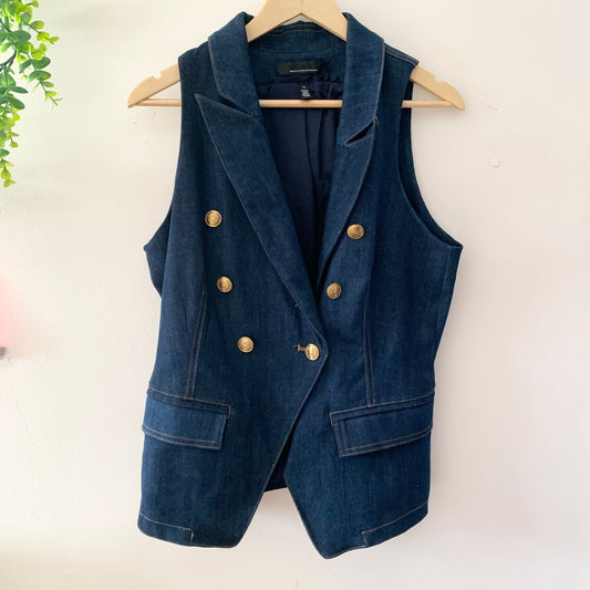 White House Black Market Tailored Denim Suiting Vest Gold Buttons Spring