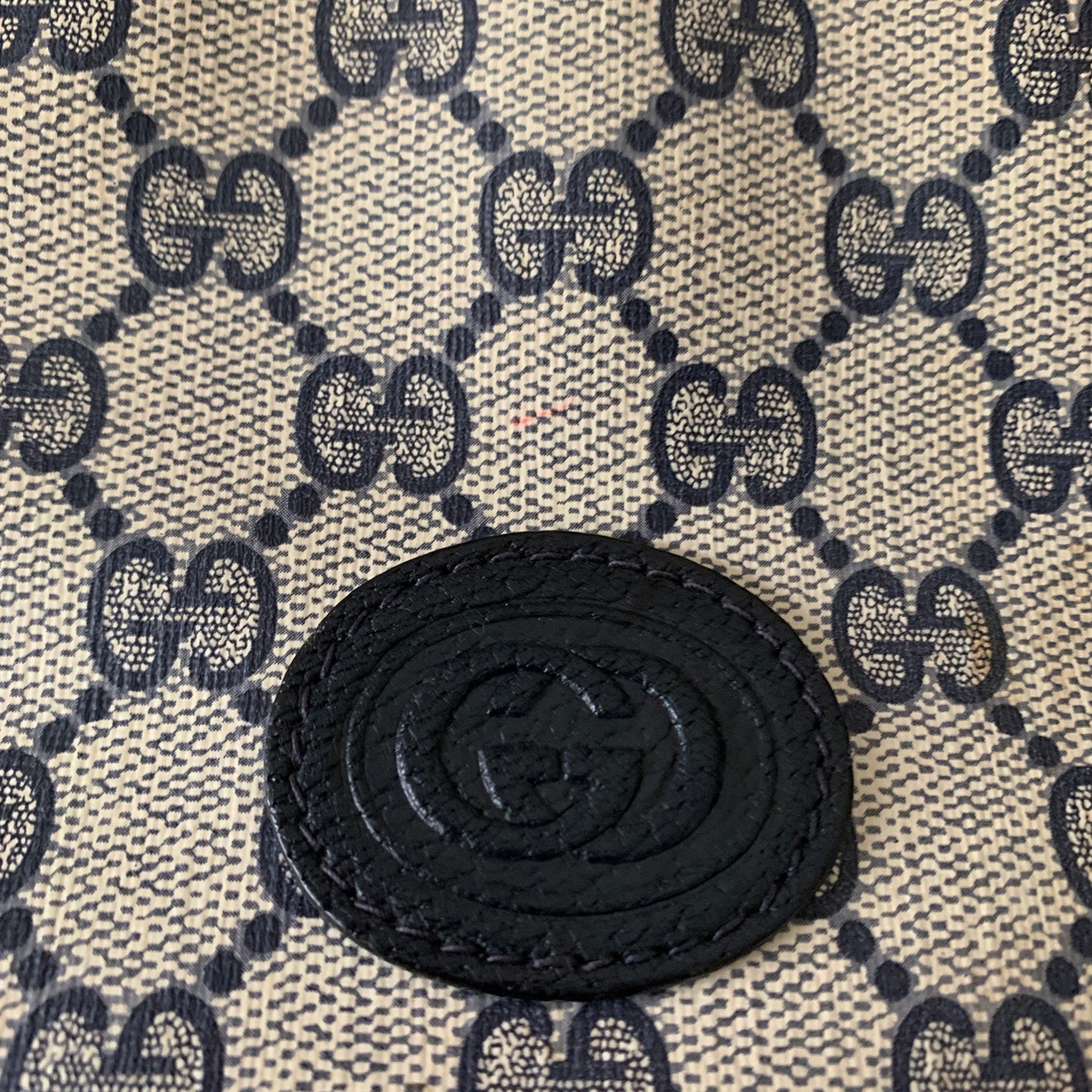 Vintage Gucci Boston Navy Blue Gray Handbag Purse Satchel Authentic