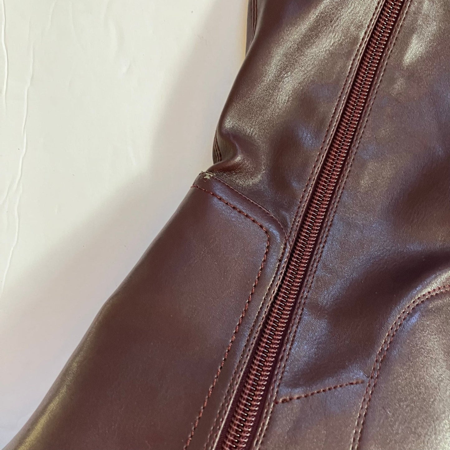 Franco Sarto Kolette Knee High Pointed Burgundy Side Zip Heel Faux Leather Boot