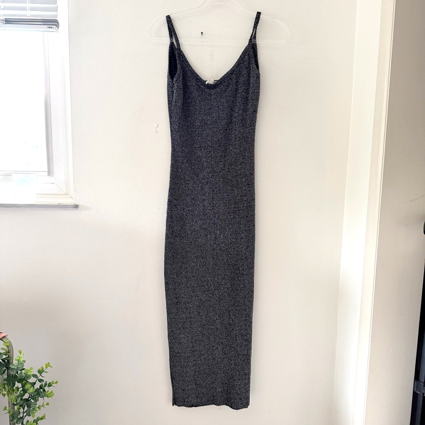 Contempo Casuals Vintage Metallic Silver Black Slip Bodycon Maxi Dress 90s