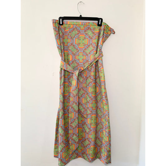 Vintage Green Orange Patterned Maxi Skirt 20