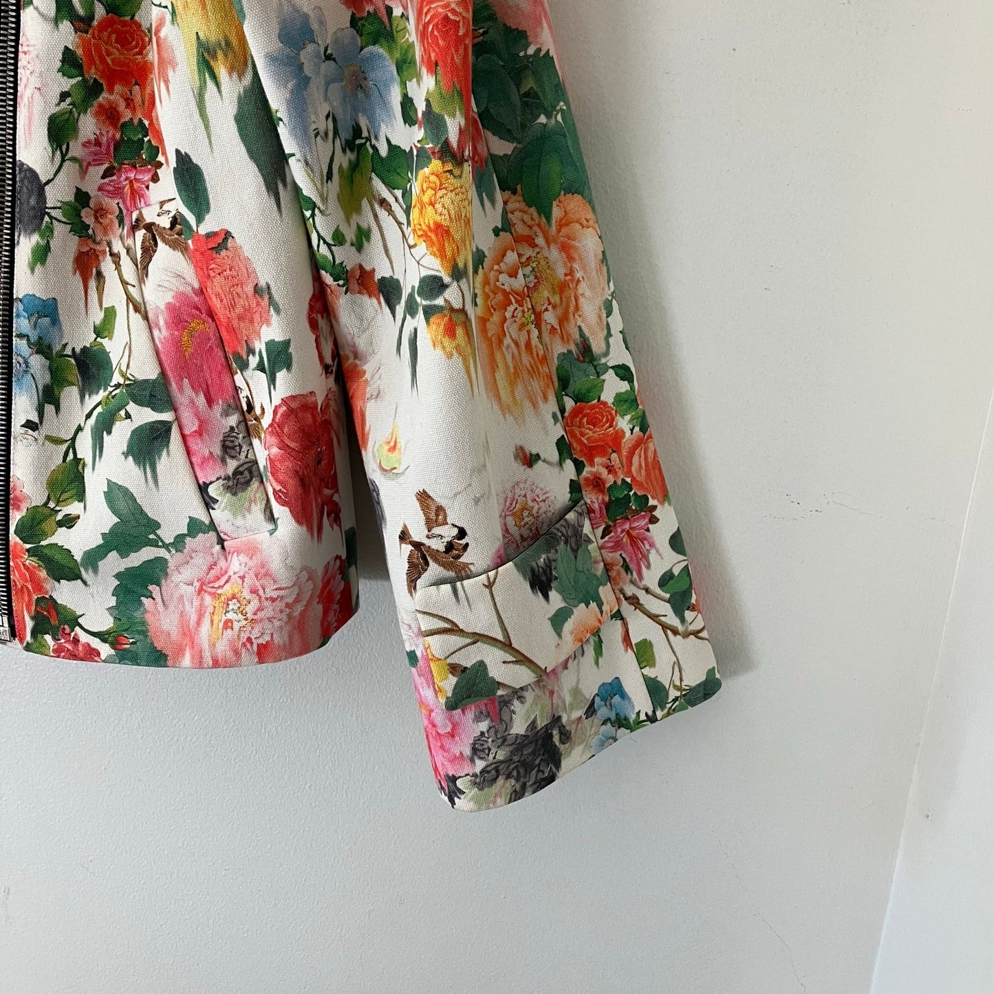 Eudon Choi Spring 2014 Cotton Leather Runway Floral Asymmetric Zip Jacket
