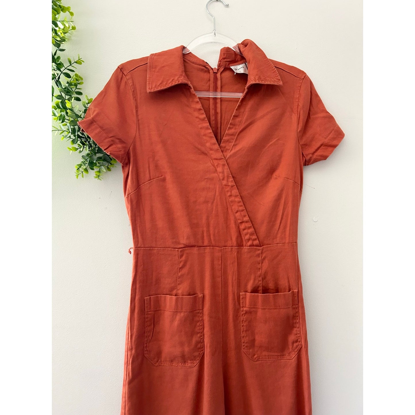 Maeve Anthropologie Colette Linen-Blend Wrap Wide Leg Jumpsuit Rust
