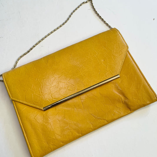 Vintage 1980s Leather Yellow Chain Strap Purse
