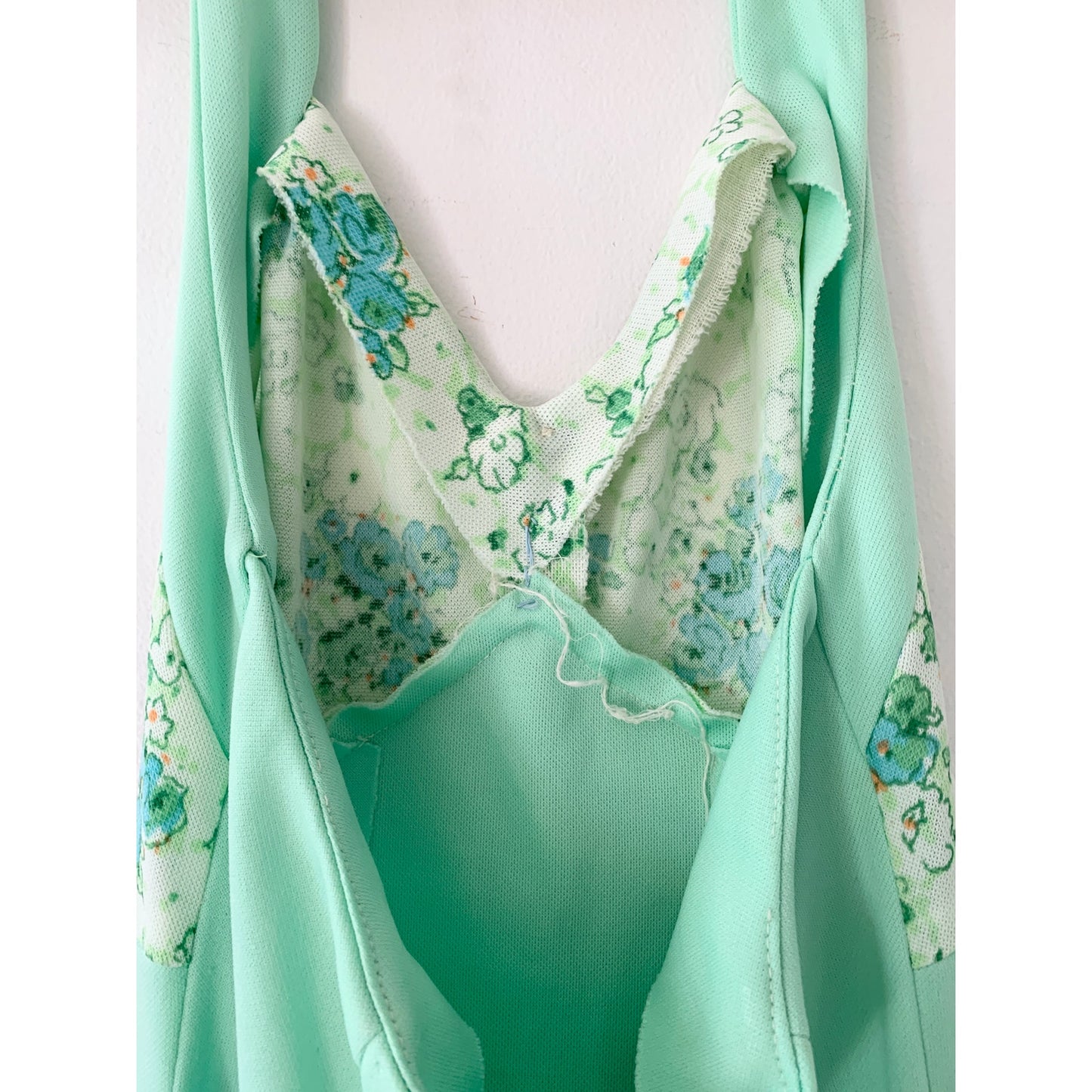 Vintage 1970s Union Made Mint Green Floral Halter Maxi Dress with Jacket