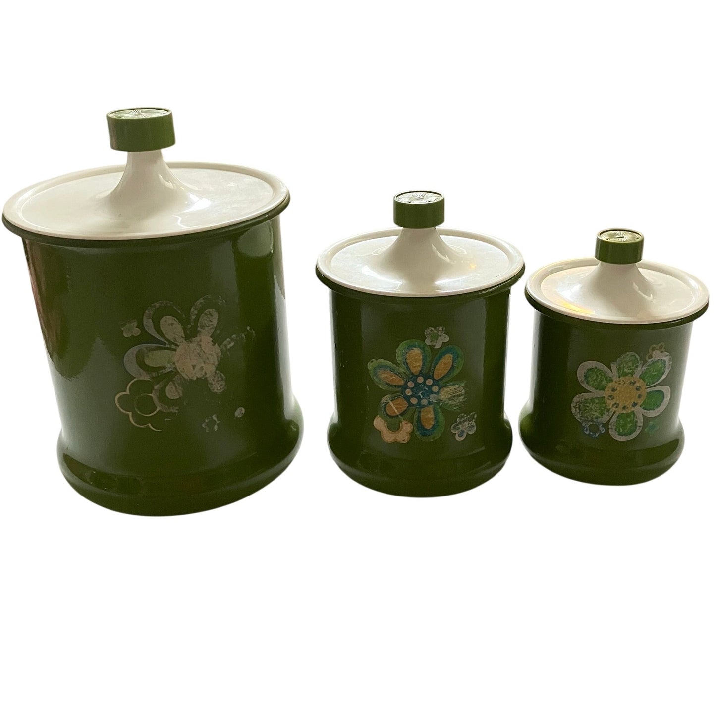 Vintage Kromex Aluminum Canister Set of 3 Mod Flower Power Floral 1970s