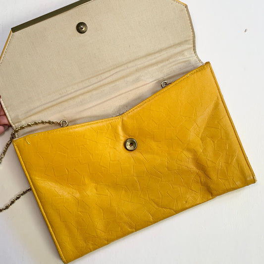 Vintage 1980s Leather Yellow Chain Strap Purse