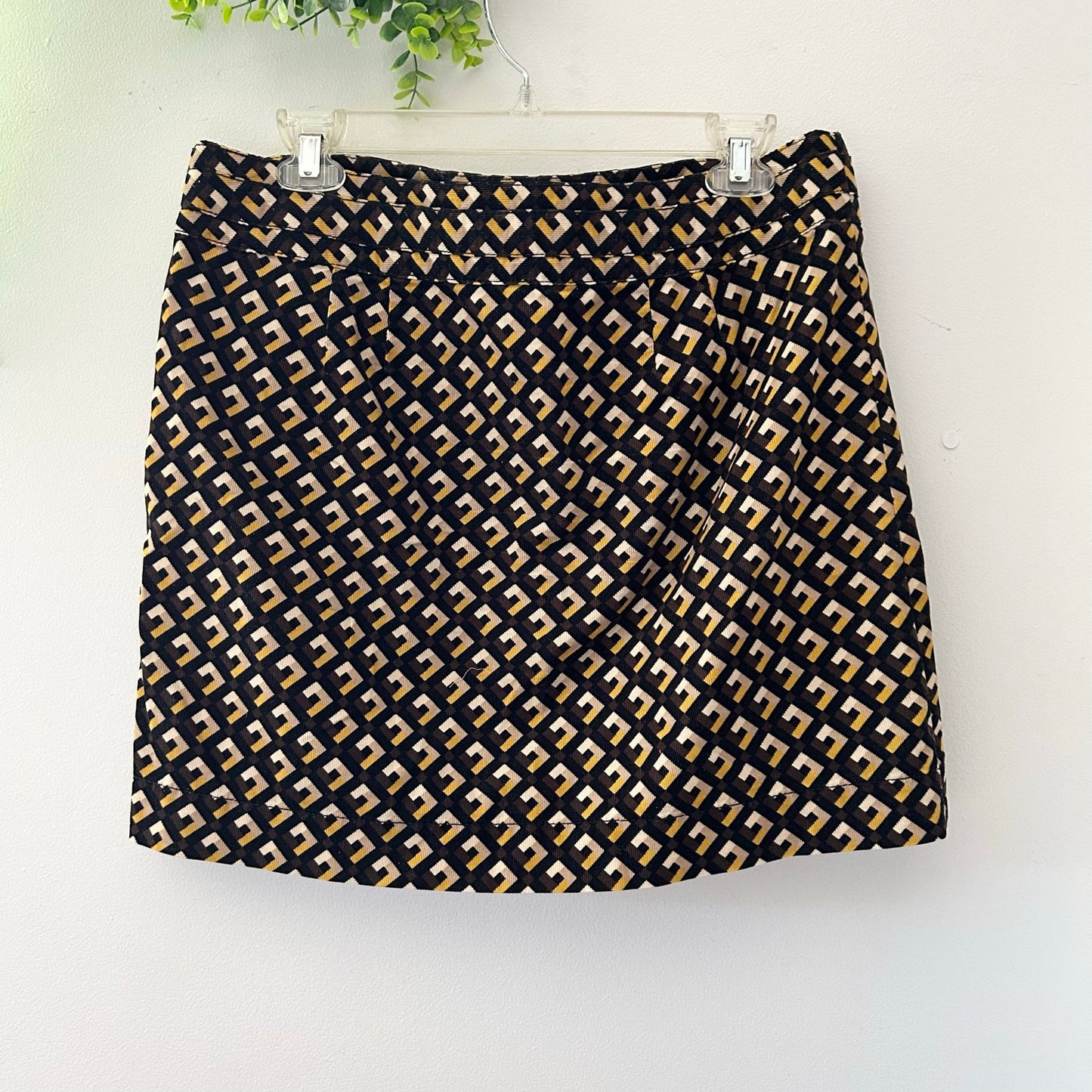 Ann Taylor Loft Geometric Corduroy Fall Mini Skirt Black Yellow Belt