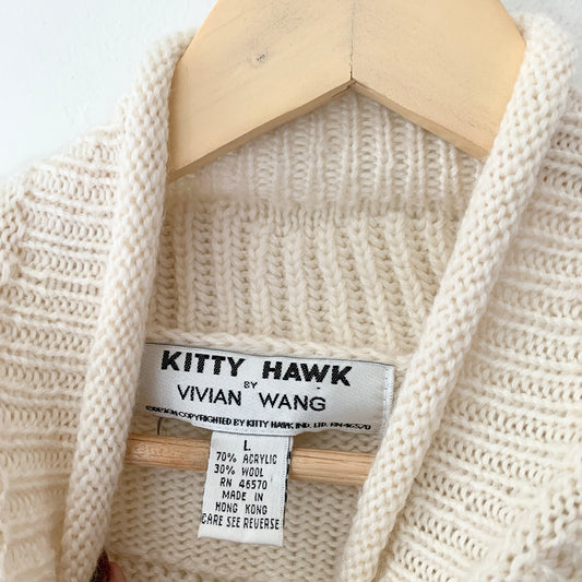 Kitty Hawk for Vivian Wang Vintage Knit Floral Cream Turtleneck Sweater Large