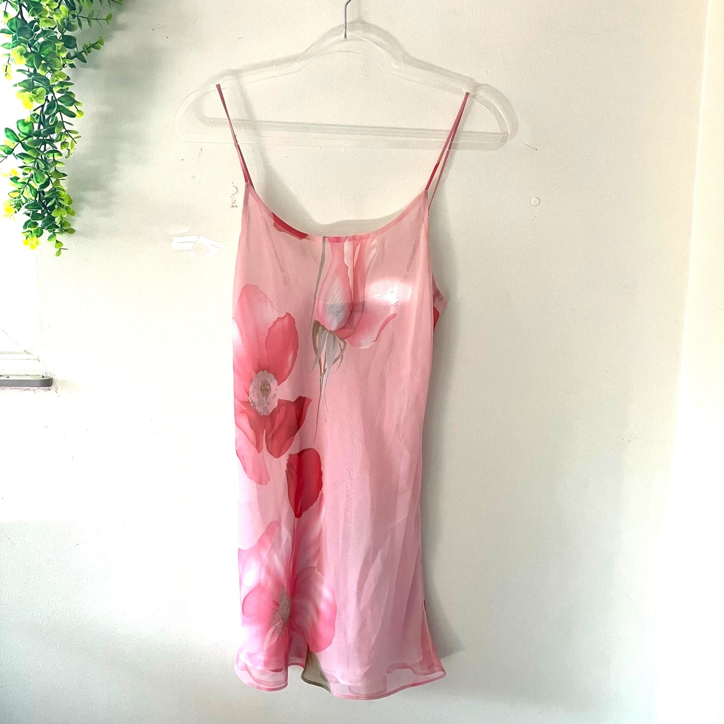 Vintage Y2K Halston Slip Chemise Dress Pink Floral