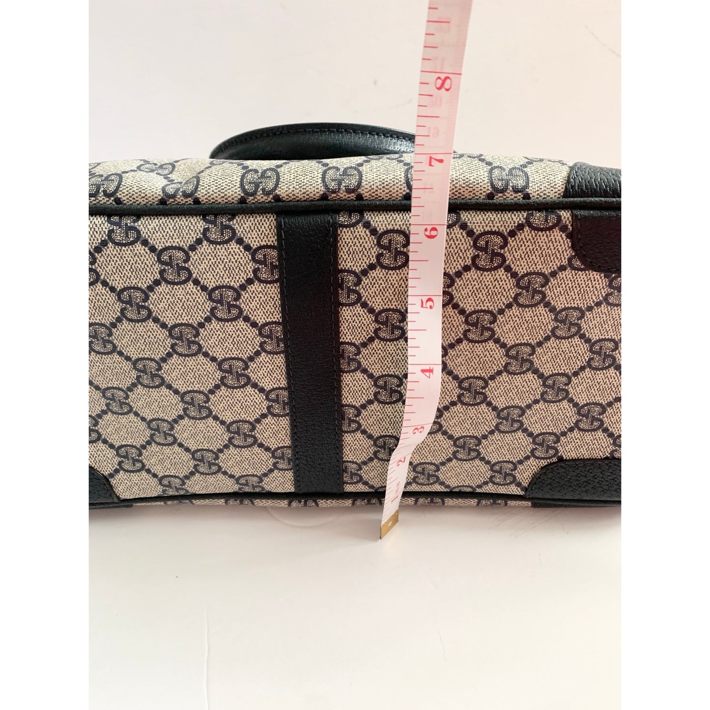 Vintage Gucci Boston Navy Blue Gray Handbag Purse Satchel Authentic
