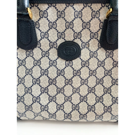 Vintage Gucci Boston Navy Blue Gray Handbag Purse Satchel Authentic