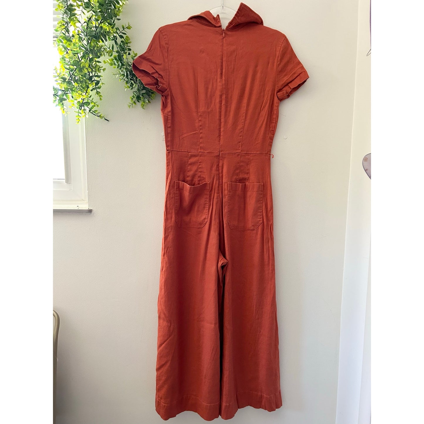Maeve Anthropologie Colette Linen-Blend Wrap Wide Leg Jumpsuit Rust