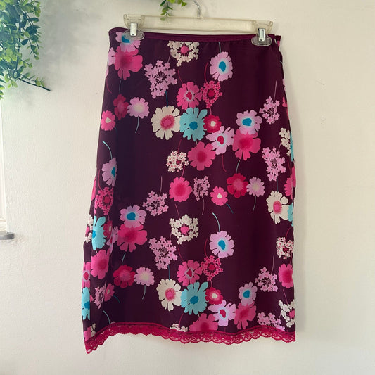 Vintage Xhiliration 1990s early Y2K Plum Floral Silk Straight Skirt