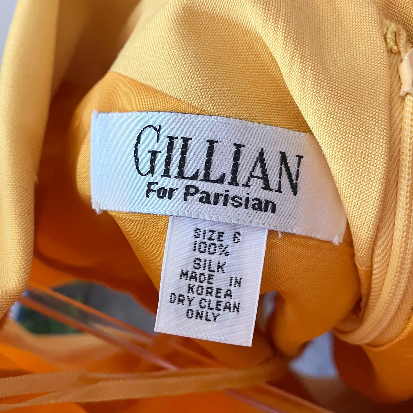 Vintage Gillian 80s 90s For Parisian Scalloped V Neck Silk Yellow Sheath Dress