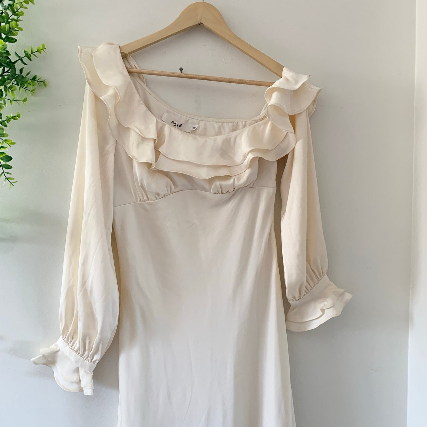 Astr The Label Coraline Satin Midi One Shoulder Draped Ivory Wedding Prom Dress