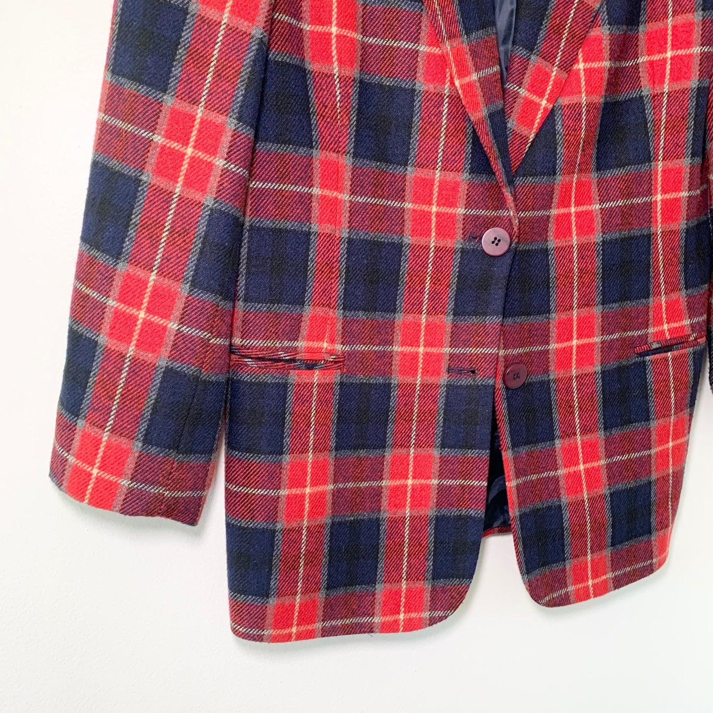 Requirements Vintage Red Navy Plaid Wool Blazer Academia Medium 10