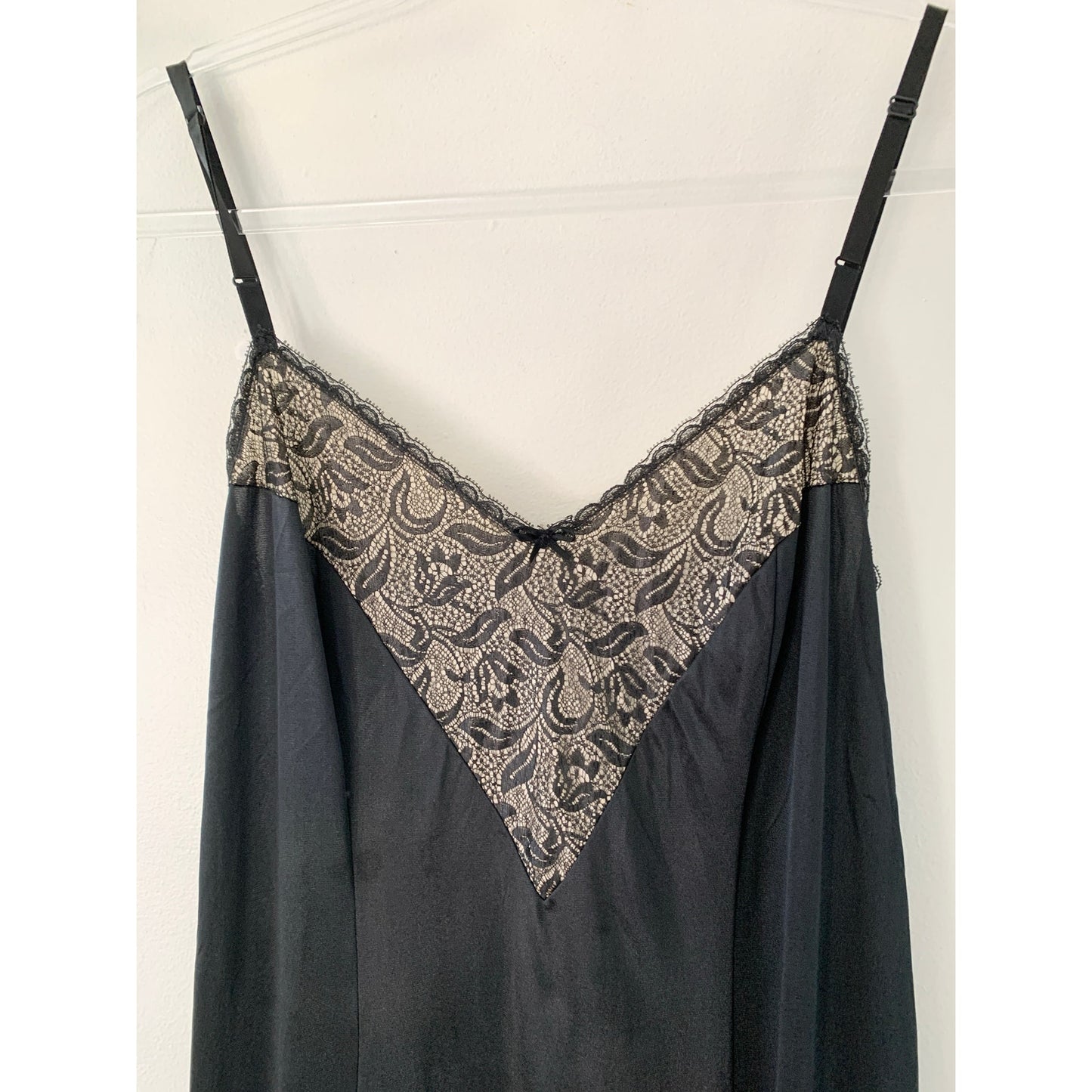 Vintage Vanity Fair Slip Dress Nightgown Black Tan Trim 38