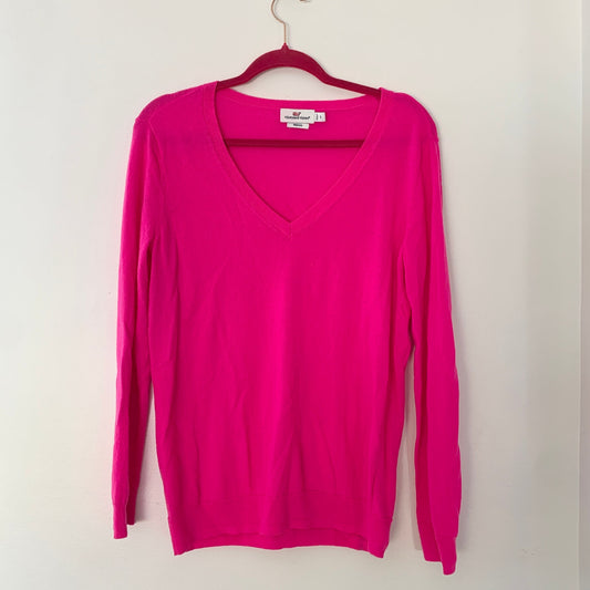Vineyard Vines Hot Pink Fuchsia V-Neck Pullover Merino Wool Sweater Small